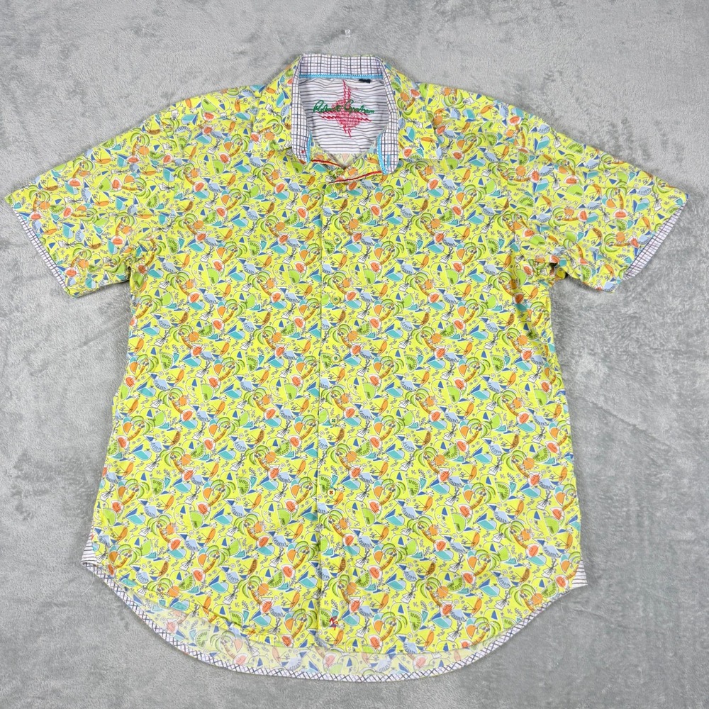 Robert Graham Mens L Short Sleeve Button Down Shirt Tropical AOP